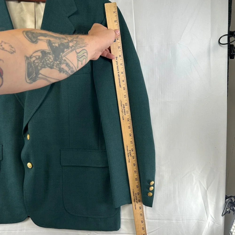 Stafford Blazer Mens 46R Green Two-Button Gold Crest Buttons USA Made